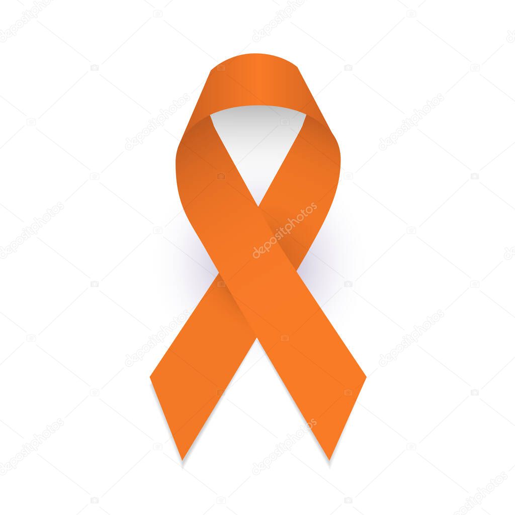Multiple sclerosis orange awareness ribbon. Symbol of disseminated sclerosis.