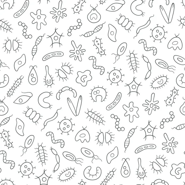 Beyaz arka planda mikropların, virüsün ve bakterilerin soyut ve pürüzsüz deseni.