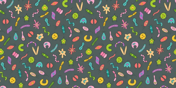 Micróbios, vírus, bactérias e ícones de patógenos conjunto colorido. Coleção de germes vetoriais abstratos — Vetor de Stock