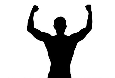 fitness vücut beyaz arka plan üzerinde poz silah siluet geri genç adam uzanmış 
