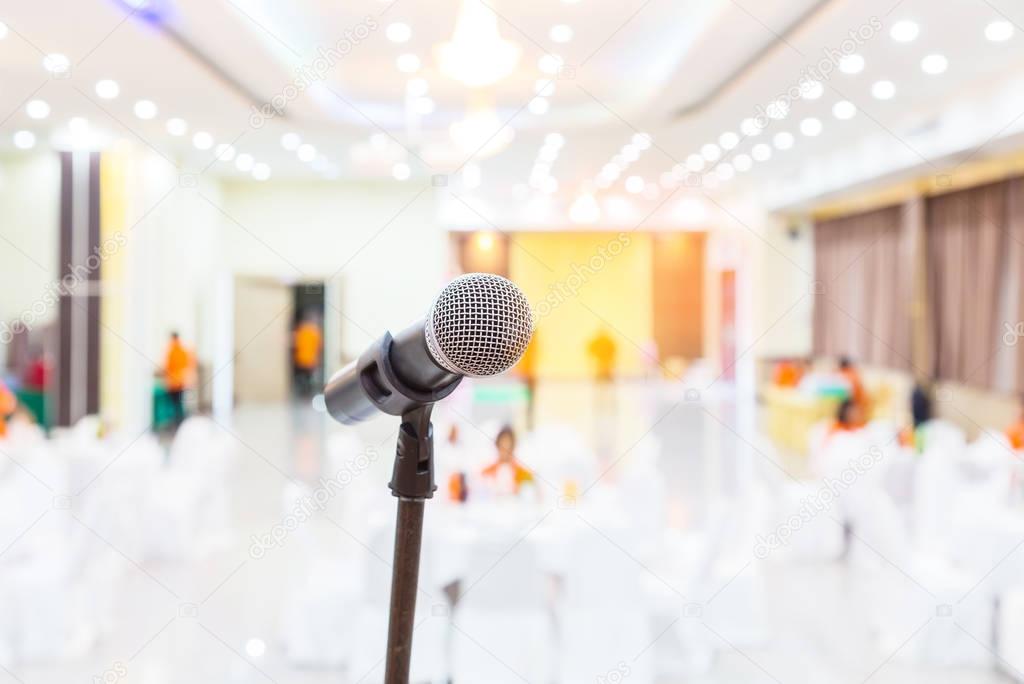 Close up microphone in meeting hall 