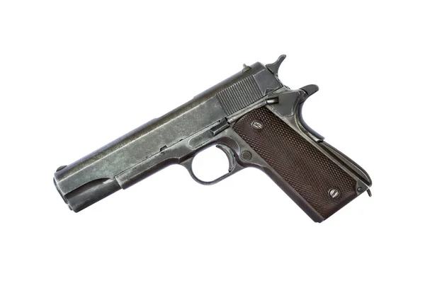 Beyaz arka plan üzerinde izole eski otomatik tabanca tabanca — Stok fotoğraf
