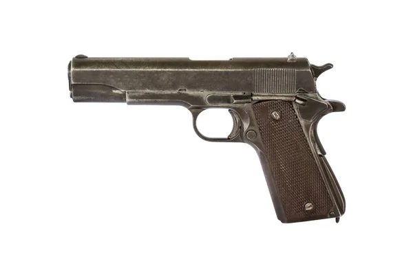 Old automatic pistol handgun isolated on white background — Stock Photo, Image