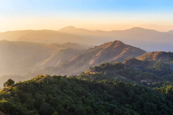 Alto Ângulo Miradouro Tropical Floresta Tropical Montanhas Pôr Sol Sobre — Fotografia de Stock