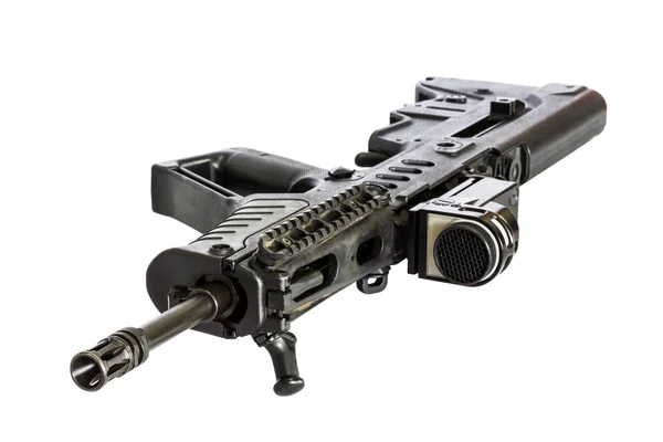 Detailní Záběr Automatická Útočná Puška Izolovaných Bílém Pozadí — Stock fotografie