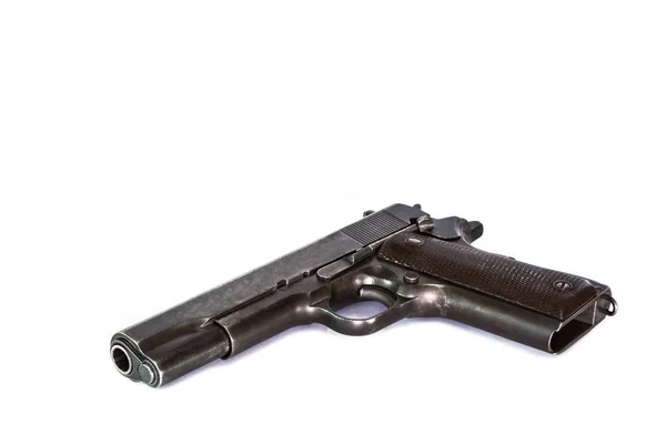 Cerrar Pistola Automática Arma Mano Aislada Sobre Fondo Blanco —  Fotos de Stock