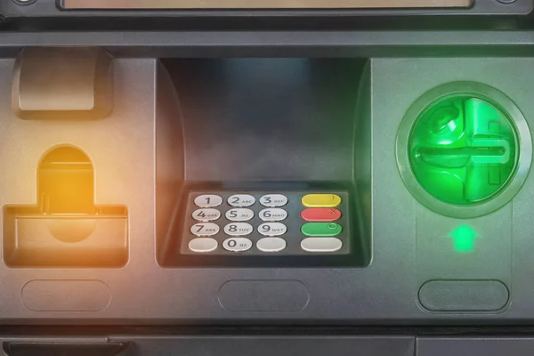 Stäng Upp Tangentbordet Bank Maskin Eller Bankautomat Pengar Bankomat Väggen — Stockfoto