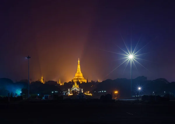 Vista Nocturna Shwedagon Gran Pagoda Dorada Pagoda Budista Más Sagrada — Foto de Stock