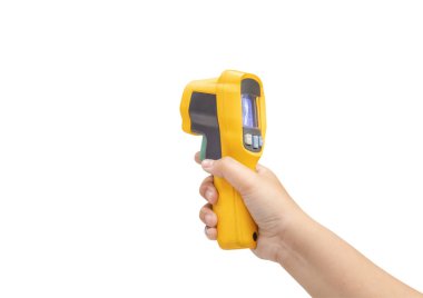 Tıbbi elektronik dijital termometre, beyaz arka planda izole edilmiş Coronavirus COVID-19 hastalığının vücut sıcaklığı taramasını kontrol etmek için termometre.