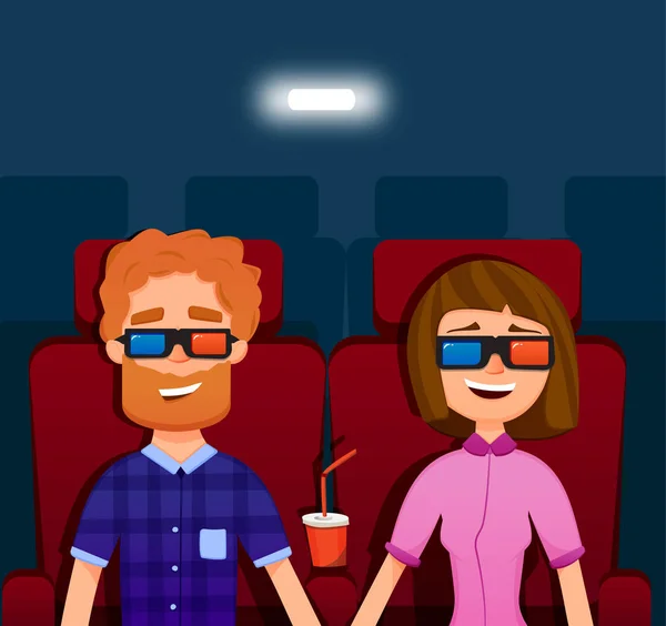 Пара, смотрящая кино в кинотеатре. Люди, сидящие в векторе — стоковый вектор