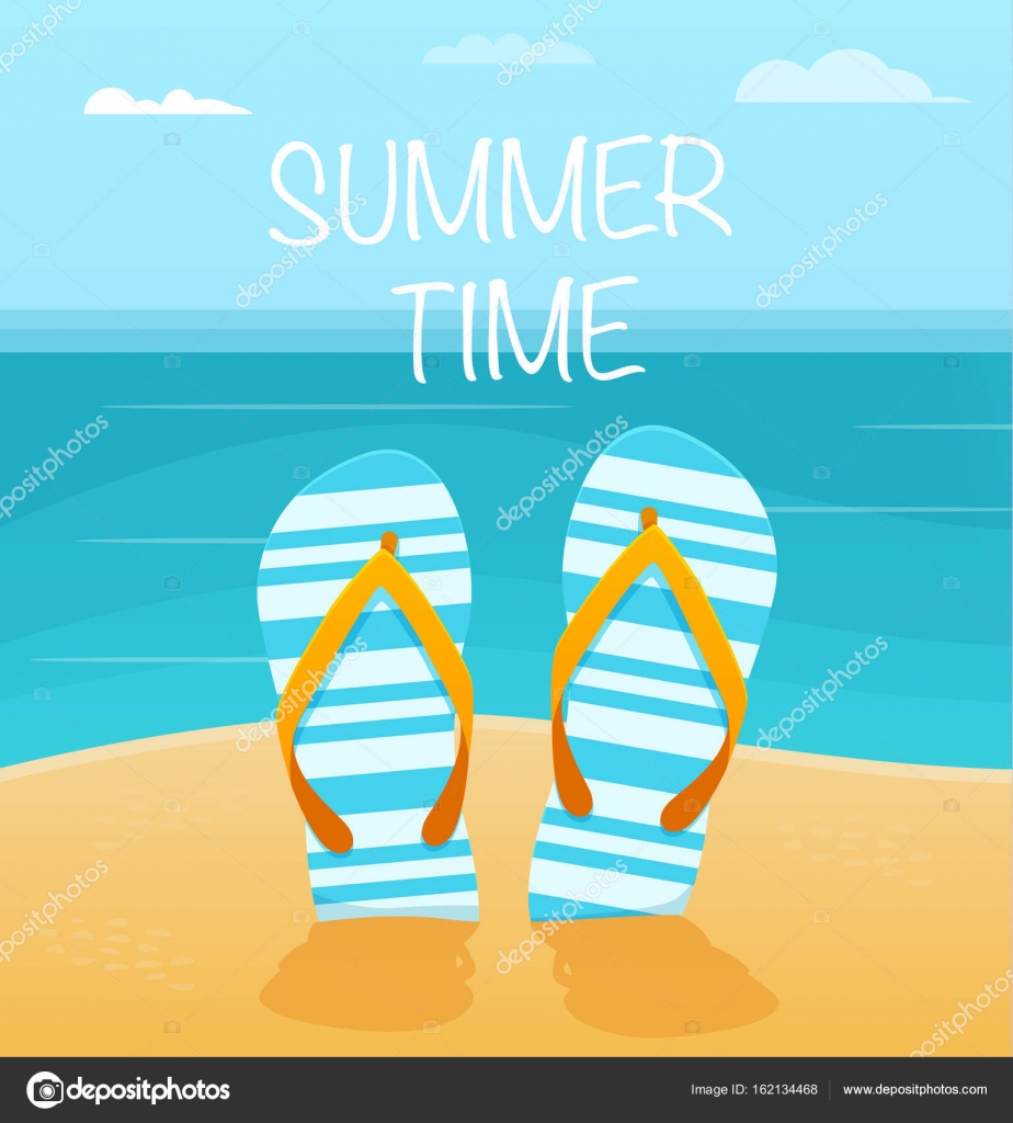 Flip flops on beach with text Stock Illustration by ©Leonidivanov