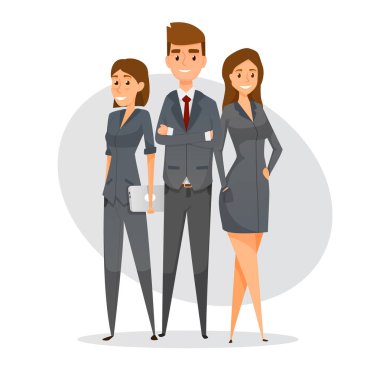 İş takım çalışanları ve patron vektör çizim. erkek ve kadın elbiseli. Rüya takım. Beyaz arka plan üzerinde izole