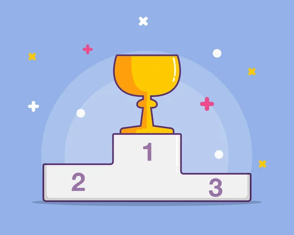 Platte winnaars podium met gouden beker. Vectorillustratie. geïsoleerd — Stockvector