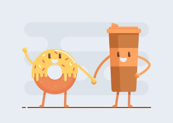 Plochý design postav sladké koblihy a šálek kávy. vektorové ilustrace. izolovaný — Stockový vektor