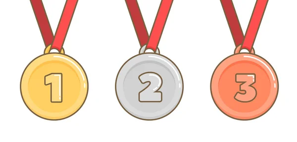 Conjunto de medallas. Oro, plata, bronce. Ilustración vectorial plana — Archivo Imágenes Vectoriales