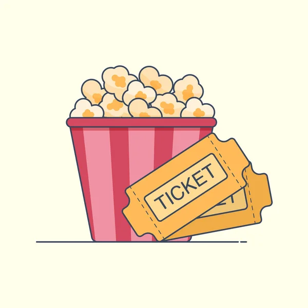 Caja de maíz Flat Pop y el icono de entradas de cine. ilustración vectorial. aislado — Vector de stock