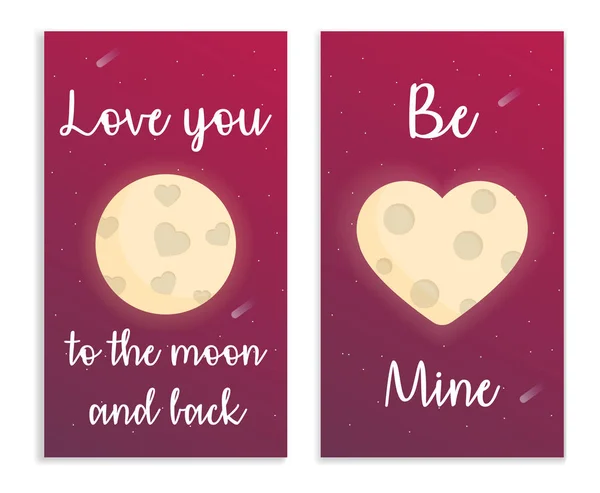 Κάρτα για την ημέρα του Αγίου Βαλεντίνου στο χώρο με την Σελήνη, την καρδιά και κείμενο. Εικονογράφηση διάνυσμα. — Διανυσματικό Αρχείο
