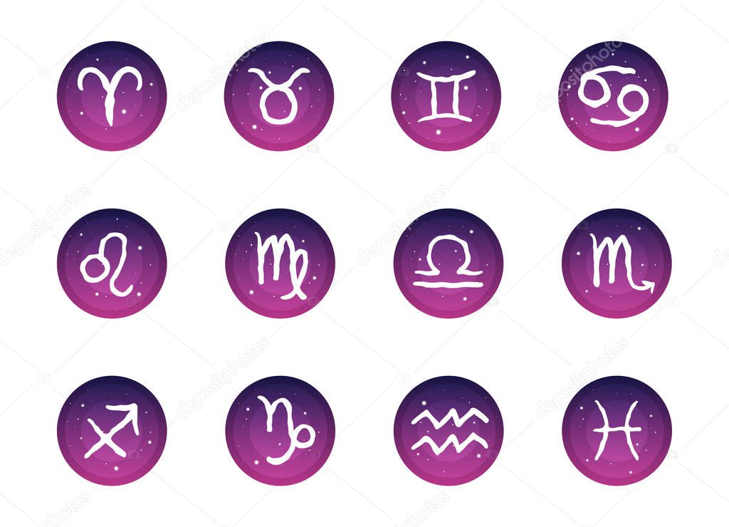 Freehand zodiac signs with space background