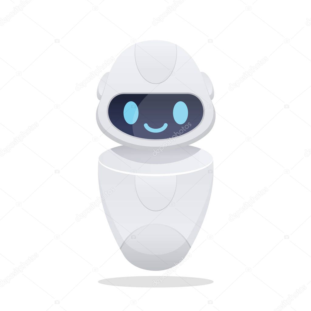 Future chat bot. robot icon with blue cute eyes and smile. flat vector illustration.