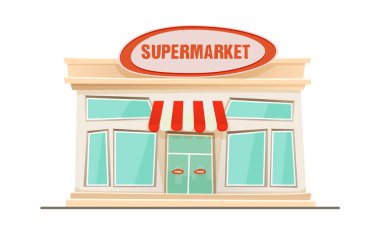 Renkli karikatür tarzı bina süpermarket. vektör çizim. 