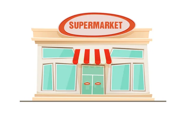 Supermercato costruzione cartone animato stile colorato. illustrazione vettoriale . — Vettoriale Stock