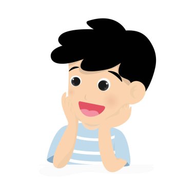 Sevimli küçük çocuk ya da çocuk arka planda izole edilmekten mutlu. Çizgi film tarzında vektör illüstrasyonu.