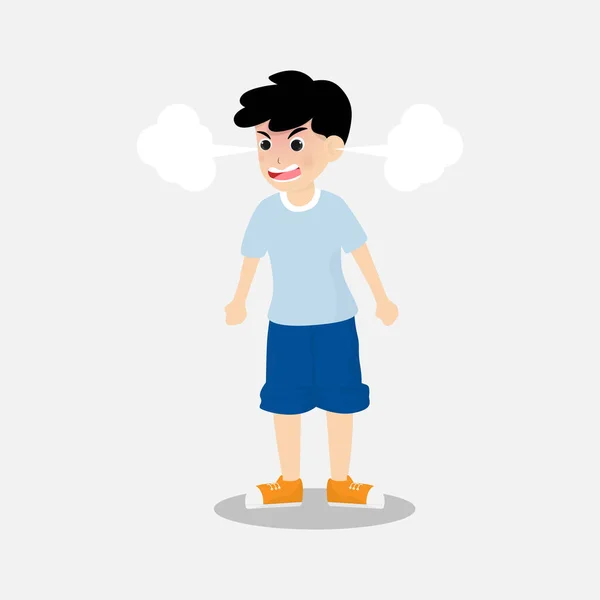 Θυμωμένο αγόρι ή παιδί απομονωμένο σε λευκό φόντο. Εικονογράφηση διάνυσμα σε στυλ χαρακτήρες κινουμένων σχεδίων. — Διανυσματικό Αρχείο