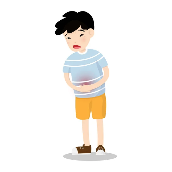 Dolor de estómago o dolor de estómago aislado en el fondo. Ilustración vectorial en estilo plano de personaje de dibujos animados. — Archivo Imágenes Vectoriales