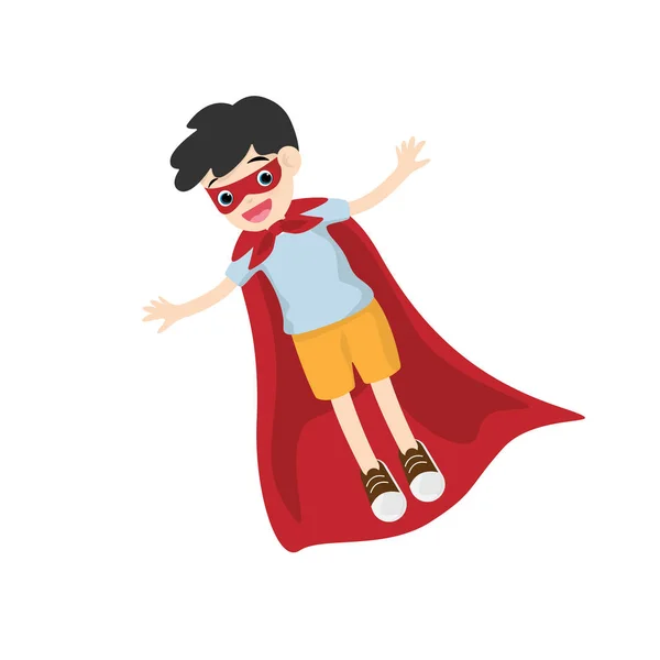 超级英雄小男孩在背景上孤立无援. 卡通人物平面风格的矢量图解. — 图库矢量图片