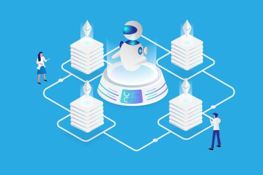 Isome kripto para birimi finansal ve iş konsepti. Modern fütürist para dijital değişim teknolojisi. 3D dizaynlı vektör. Hitech zincirini engelle