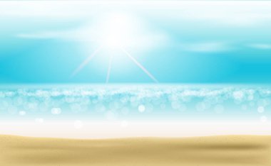 Yaz tatili kavramı. Plaj manzarası. Vektör çizimi. Satış ve fiyat indirimi için kullanılıyor. Temel Rgb.