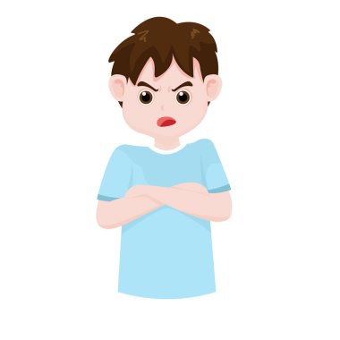 Kızgın çocuk ya da çocuk beyaz arka planda izole edilmiş. Çizgi film karakterleri tarzında vektör illüstrasyonları.