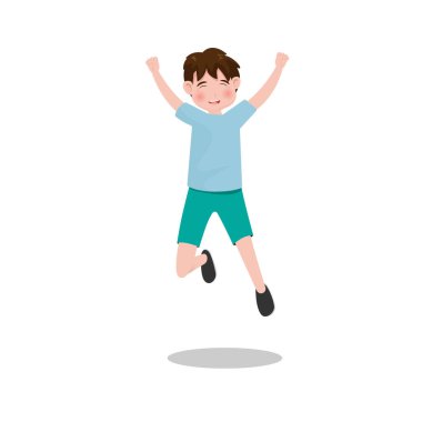 Sevimli küçük çocuk ya da çocuk arka planda izole edilmekten mutlu. Çizgi film tarzında vektör illüstrasyonu.