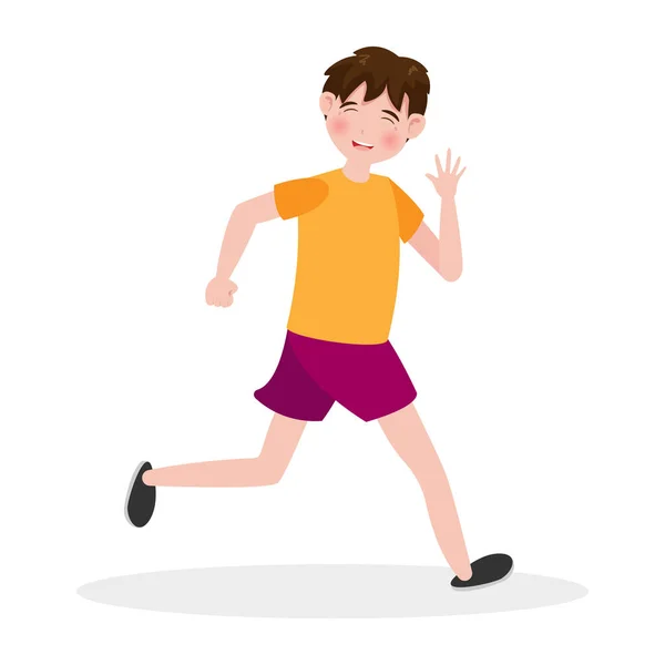 Little Boy Running Happy Joyful Isolated Background Vector Illustration Cartoon — Stock Vector