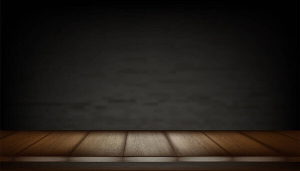 Brown old Wooden Table with dark concrete background. Vector illustration design.