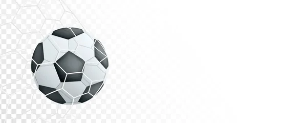 サッカーやサッカーの試合のトーナメントコンセプト ネットやメッシュの目標で現実的なボール ベクターイラストデザイン — ストックベクタ