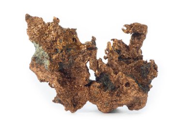 Amerika 'dan gelen pürüzlü Cooper minerali saf beyaz arka planda izole edilmiş..