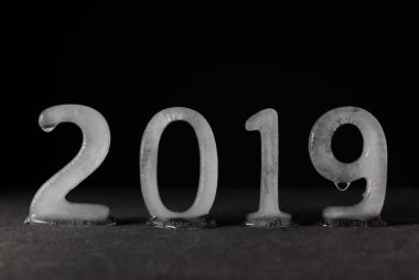 Eriyen buz karakterleriyle yazılmış 2019 metni. Küresel ısınmaya ve son on yılın temsiline karşı yapılan küresel zirvenin yılı.