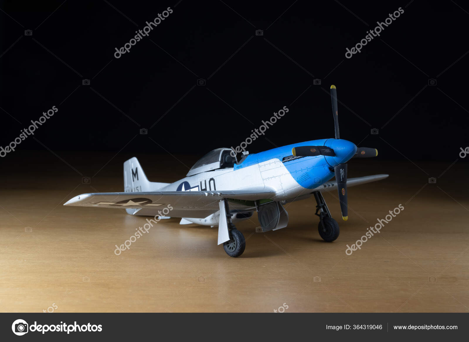 Mustange Scale Aircraft Model Wood Black Background Stock Editorial