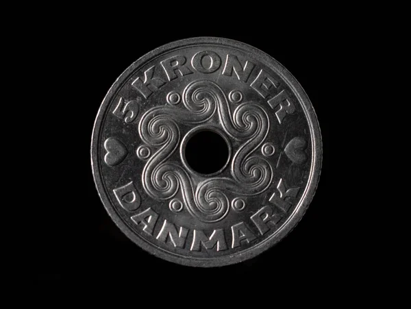 Dánská Korunová Mince Dánska Izolovaná Černé — Stock fotografie