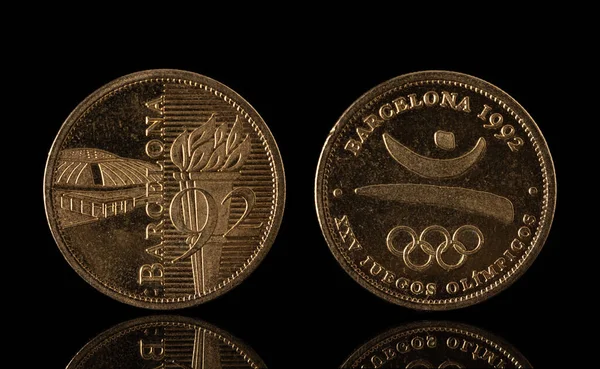 Barcelona 1992 Olympijské Hry Pamětní Mince Izolované Černé Obě Strany — Stock fotografie