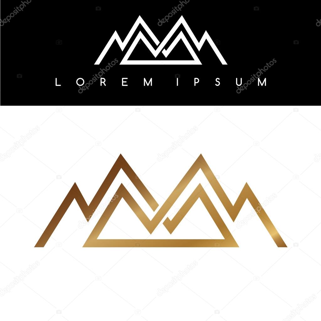 Overlapped lines mountains symbol, black and gold logo