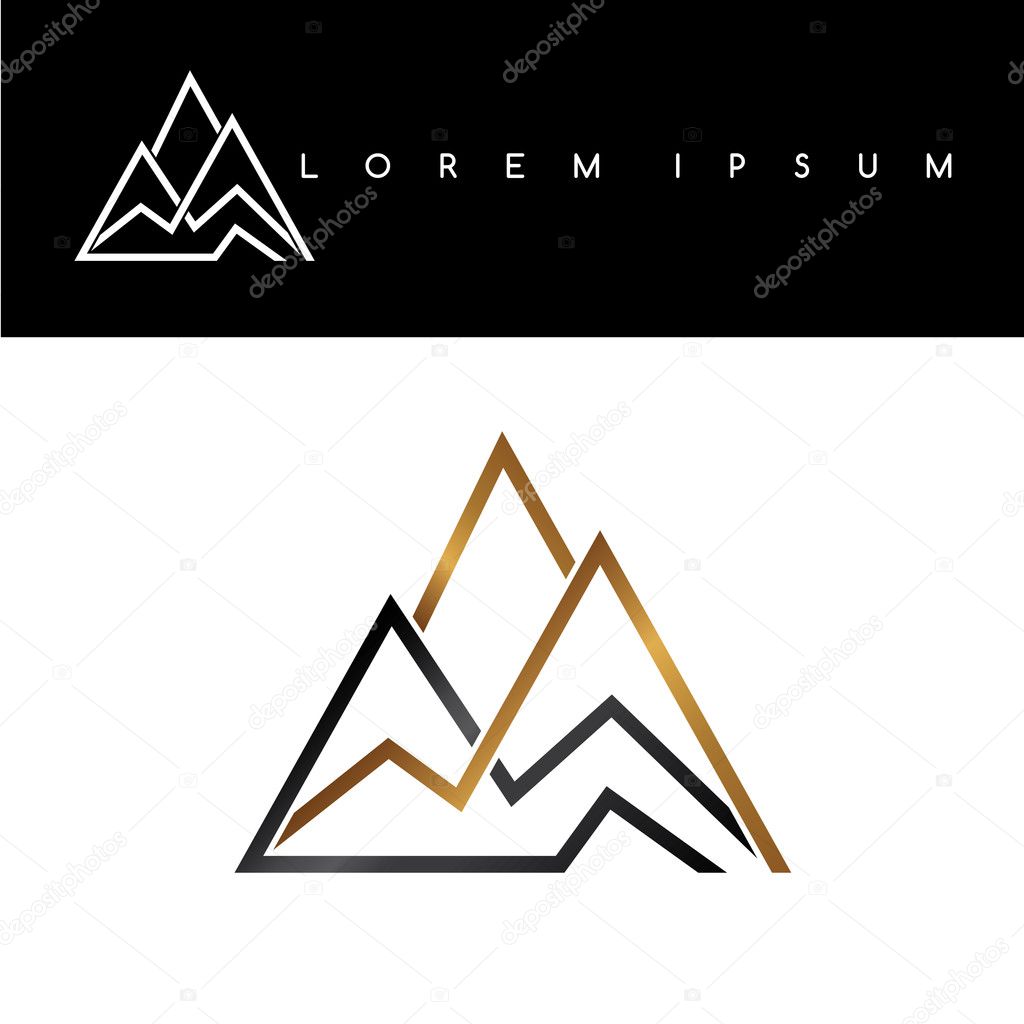 Overlapped lines mountains symbol, black and gold logo