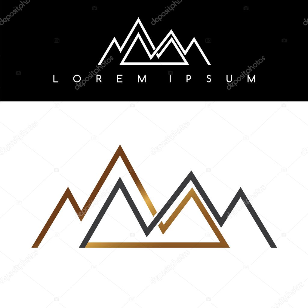 Overlapped lines mountains symbol, black and gold logo