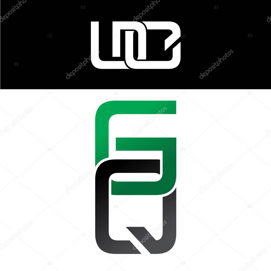 Initial letter linked overlapped uppercase logo green black gq