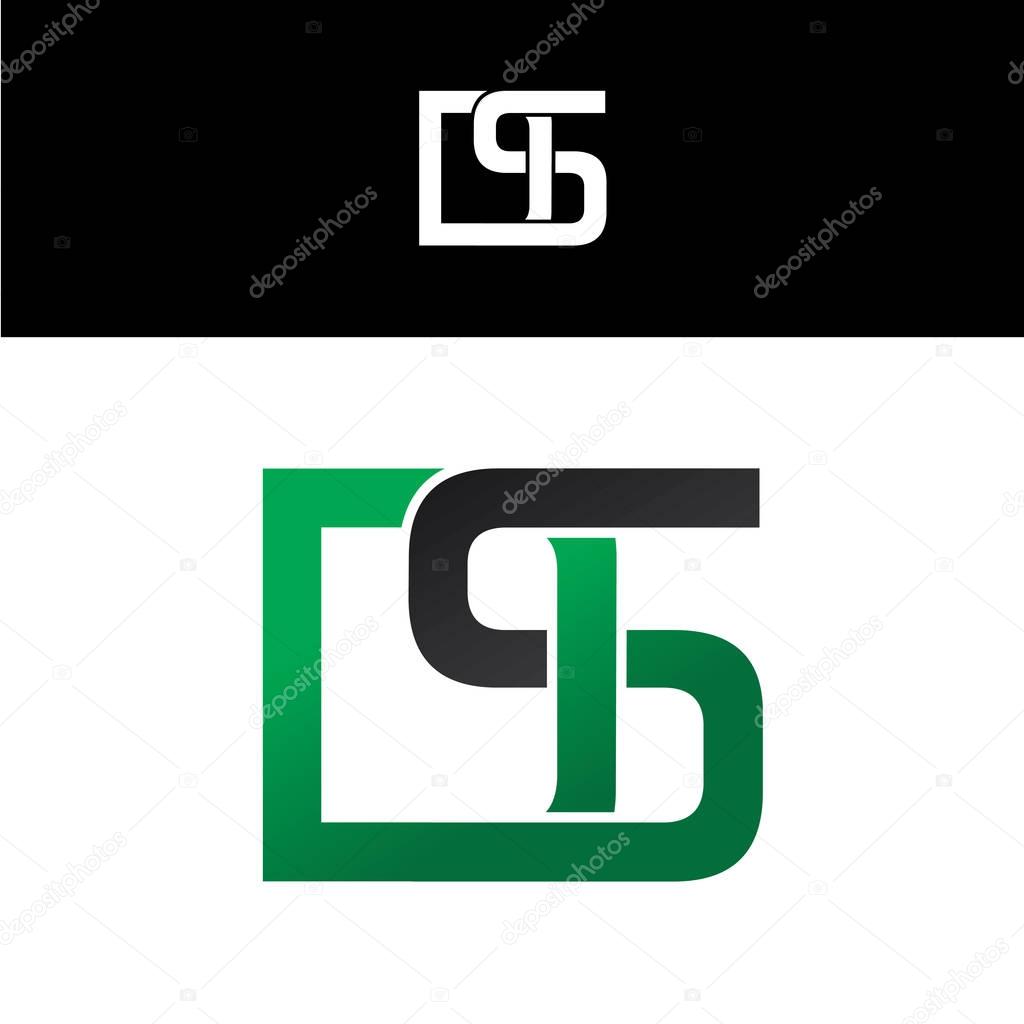 Initial letter linked overlapped uppercase logo green black ds