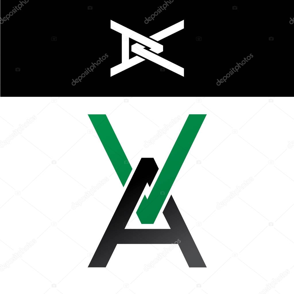 Initial letter linked overlapped uppercase logo green black va