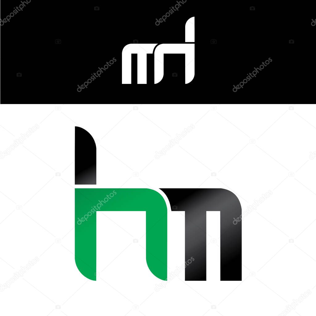 Initial letter linked overlapped uppercase logo green black hm
