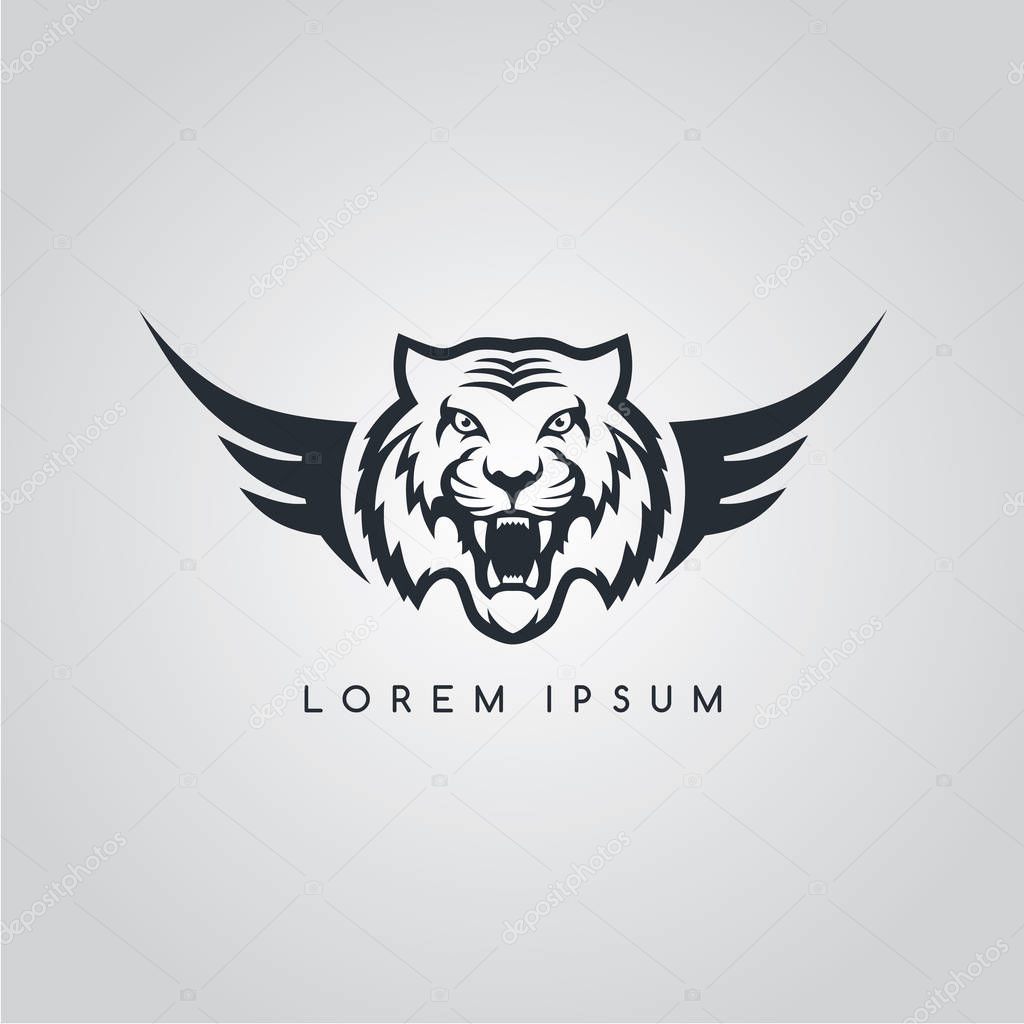Logotype of tiger aviator with inscription Lorem Ipsum, vector illustration