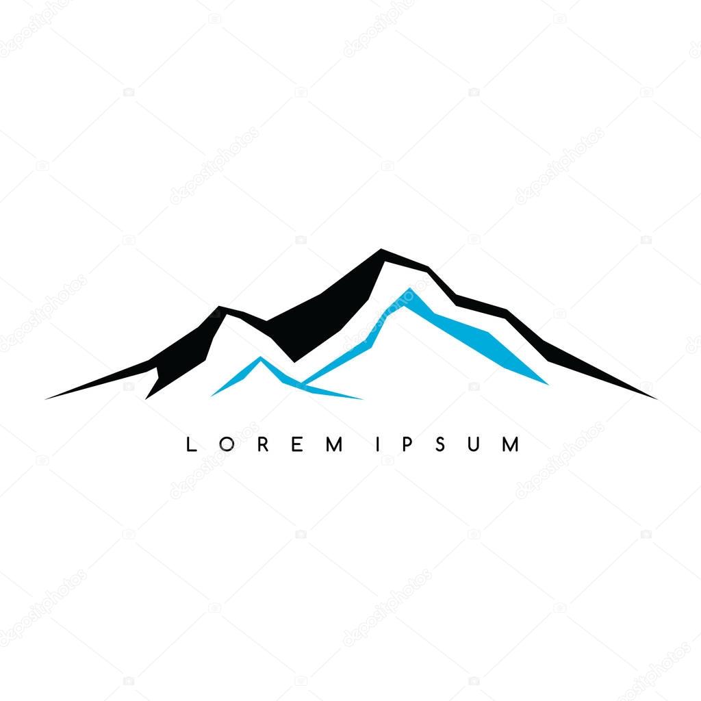 Mountain silhouette with inscription Lorem Ipsum, outdoor adventure insignia. Climbing trekking logo, vector illustration